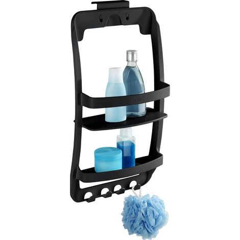 Étagère de Salle de Bain, Universal étagère Murale Suspendue sans percer Rangement Douche Salle de Bains Plastique 26 x 54,5 x 11,5 cm Noir (1/5)