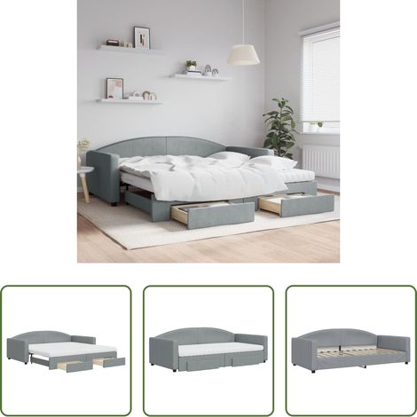 Schlafsofa -  Tagesbett Ausziehbar mit Schubladen Hellgrau 100x200 cm Stoff