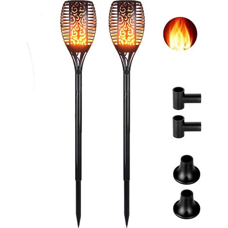 ZOLGINAH Lampes Torche Solaire de Jardin Flamme Lampe Solaire Vacillante d’Extérieur Etanche lampe solaire flamme 96 LEDs Dansant avec Commutateur Automatique pour/Chemins/Cour/Noël/Mariage-Lot de 2 (1/5)