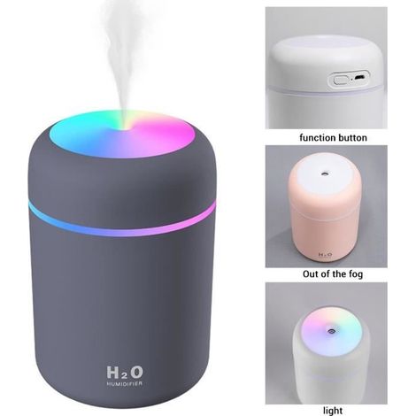 2 EN 1 Mini Humidificateur d'Air 300ML Arrêt Auto, Veilleuse colorée silencieux, pour Chambre Bureau, Gris foncé (1/3)