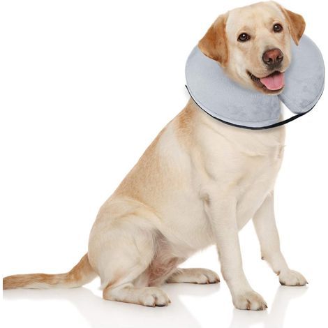 Inflatable Protective Collar for Dogs and Cats - Soft Cone Retrieval Collar for Dogs Does Not Obstruct Vision E-Collar (Large, Grey) (1/5)