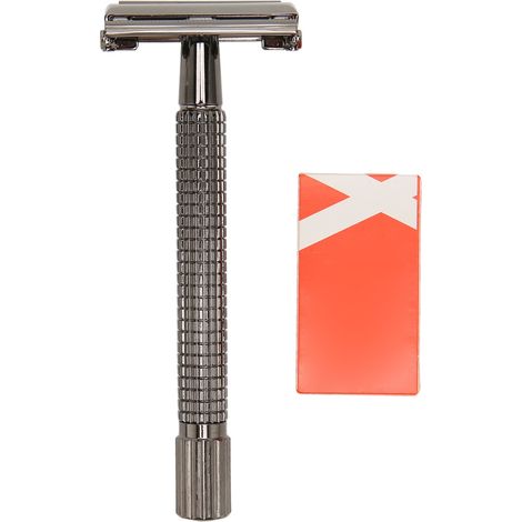 Tondeuse à barbe manuelle double tranchant, lame en alliage portable et ergonomique, avec sécurité manuelle pour homme. (1/5)