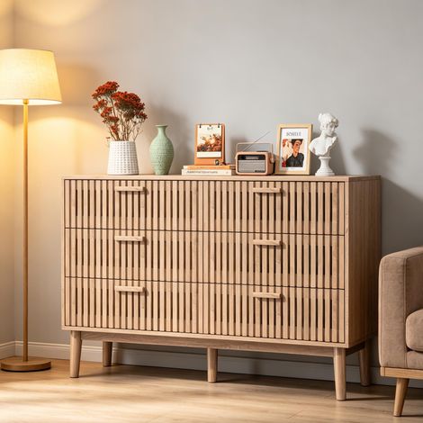 Mueble de almacenamiento de 6 cajones - Estilo retro nórdico y japonés - Pieza decorativa de madera maciza - Adecuado para salas de estar, comedores, dormitorios y otras habitaciones. (1/5)