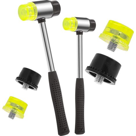 6 Pcs Rubber Hammers Double Sided Rubber Hammers 2 Sizes 25mm 35mm with Replacement Heads, Soft Hammer for Jewelry Leather Crafts Home Decoration Hand Tool