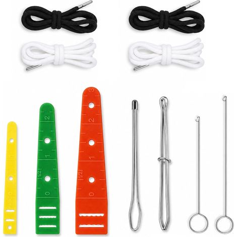 12 Outils Enfileur de Cordon +4 Lacets – Corde de Tirage Métal Plastique,Boucleur,Kit Couture DIY pour Sweats à Capuche, Cordon de Serrage (1/5)