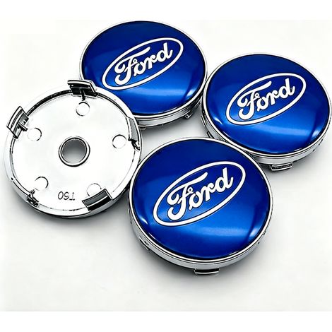 Un jeu de quatre enjoliveurs centraux de 60 mm pour Ford, bleus.