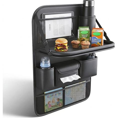 Organisateur Voiture, PU Cuir Protege Siege Voiture Enfant Organisateur Voiture avec Table Pliante, Rangement Voiture Enfant, pour Faciliter le Rangement (1/5)