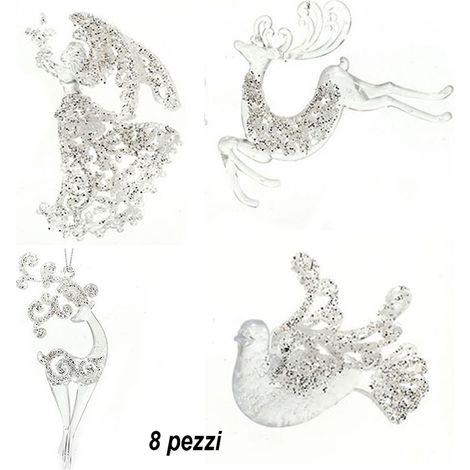 Addobbi ornamenti natalizi per decorazioni albero di natale set da 8 trasparenti angelo renne e colomba molto belle (1/5)