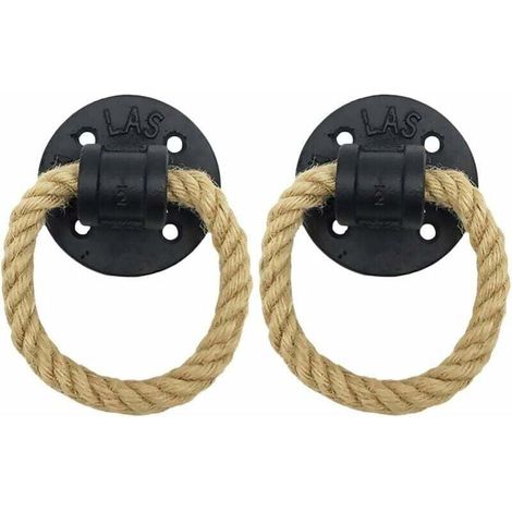 Anneau Darmoire Rétro Tire Anneau de Traction de Porte en Bois Rustique Poignée de Traction Darmoire Classique en Fer Forgé Vintage Anneau de Traction de Corde de Chanvre,(2Pcs ,le noir) (1/4)
