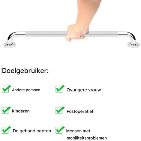Support mural avec poignée - Fixation sécurisée et solution de rangement élégante - Charge maximale : 136 kg - Lot de 2 pour salle de bain et douche - Chrome (1/4)