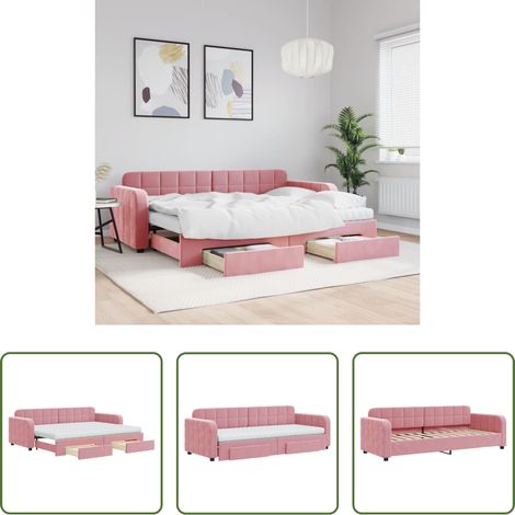 Schlafsofa - Tagesbett Ausziehbar mit Schubladen Rosa 80x200 cm Samt (1/5)