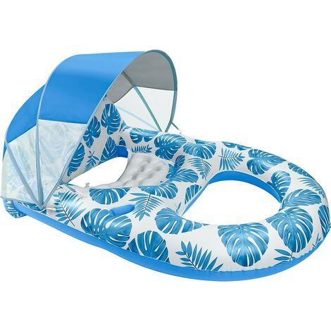 Matelas Gonflable Piscine, Transat de Piscine Gonflable avec Pare-Soleil, Flotteur de Piscine Adulte avec Dossier et Porte-Gobelets pour Piscine, Plage, Lac, Détente et Fêtes Estivales (1/5)