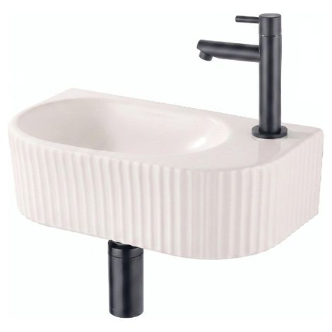 QeramiQ Fuente Lavabo pour WC - 40x22x12 cm - nervure - demi-rond - trou de robinet de Lavabo pour WC a droite - ceramique - robinet de Lavabo pour WC (1/5)