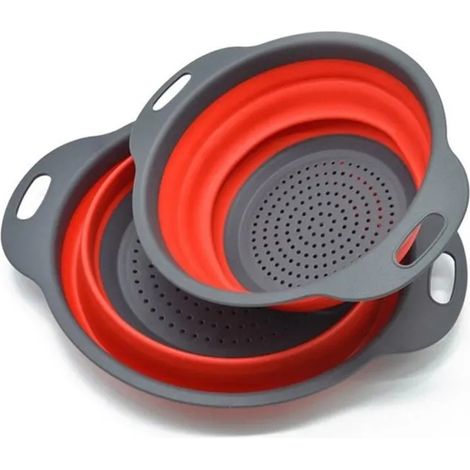 Panier passoire pliable, lot de 2 passoires pliables, gain de place pour la cuisine, rouge. (1/5)