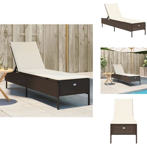 Chaise longue avec coussin marron résine tressée - Chaises Longues - Transats - Bain De Soleil - Mobilier De Jardin - Chaises Extérieures (1/5)