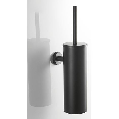 Escobilla de baño, escobilla de baño de acero inoxidable de pared y soporte con tapa, accesorio de baño de mango largo, negro mate