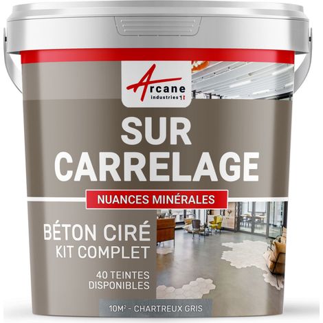 Béton ciré sur carrelage, cuisine, salle de bain, mural, sol, plan de travail, décoratif, revêtement, douche, kit - 10 m² (en 2 couches) Chartreux - Gris - ARCANE INDUSTRIES