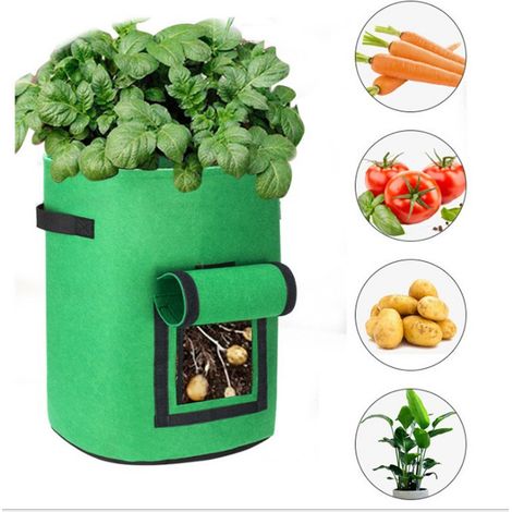5 x 7 gallon planting bags planting bags, breathable and durable pots, garden planting bags with window and handles for potatoes carrots tomatoes (grass green) (1/5)