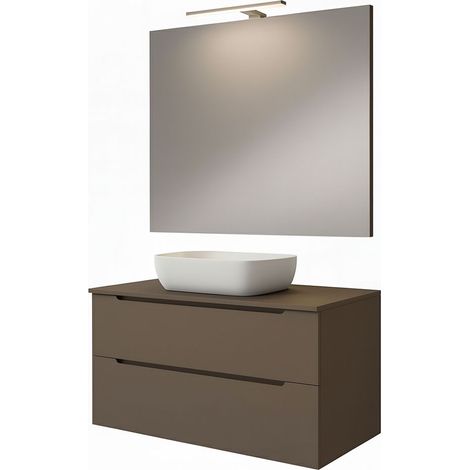Kibath Mueble de baño con Lavabo, Espejo y Aplique LED VICTORIA 80x45 cm acabado Moka mate 2 cajones suspendido (1/5)