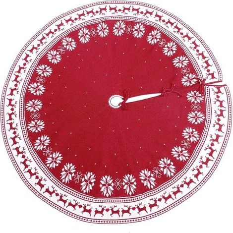 Grande Jupe Sapin de Noël, 90cm Tapis de Noël Rustique avec Flocons de Neige et Rennes en Tricot Rouge Jupe d'arbre pour Décoration Intérieure et Extérieure de Maison (1/5)