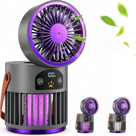 Ventilateur de table portable avec lampe anti-moustiques, rechargeable par USB, refroidissement personnel, ventilateur d'extérieur oscillant à 5 vitesses, ventilateur de bureau ultra (1/5)