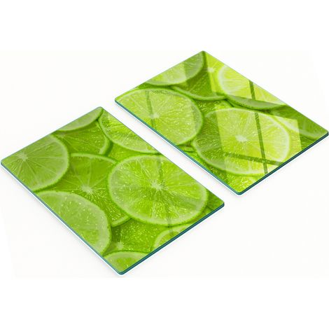 Juego de tablas de cocina de vidrio templado con gráficos en color lima, 2 x 40 x 52 cm. (1/5)