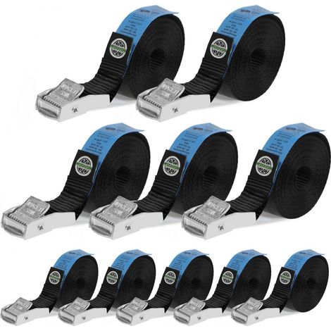 10er Set Spanngurte 25mm x 2,5m, 500kg Bruchlast, TÜV/GS-zertifiziert (1/5)