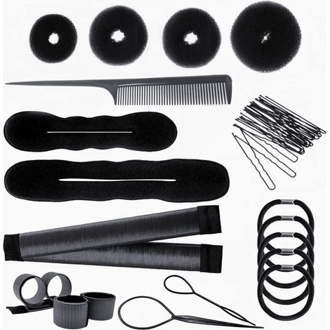 Set di 36 pezzi per creare chignon, trecce francesi, fermagli per capelli, pettine a scatto, elastici e accessori per lo styling. (1/3)