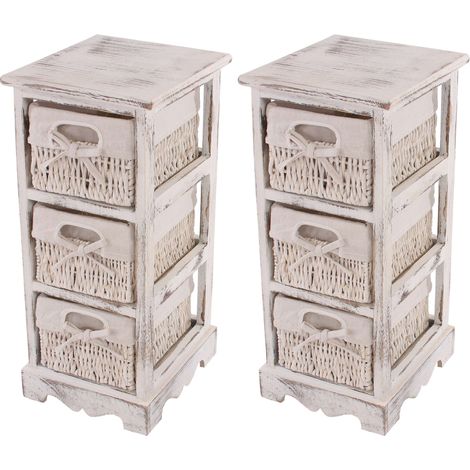 Juego de 2 estanterías cómoda con 3 cajones cesta 58x25x28cm, aspecto shabby, vintage, blanco