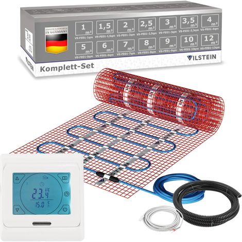 VILSTEIN© Elektrische Fußbodenheizung 150W/m² TWIN Technologie Elektro Komplett-Set - 2,5m² - 5m