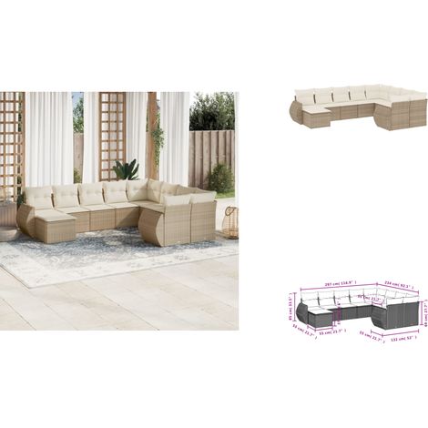 10-tlg. Garten-Sofagarnitur mit Kissen Beige Poly Rattan - Gartenmöbel Set - PE-Rattan Möbel - Outdoor Lounge - Gartenlounge - Esstischgarnitur (1/3)