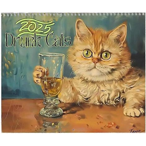 Calendrier mural chats 2025 - Calendrier familial 2025 avec des chats ivres mignons et drôles - Format 20 x 28 cm (8 x 11 pouces) - Idéal pour les amoureux des chats (1/5)