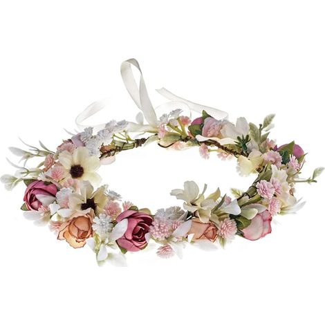 Couronne de fleurs vertes d'eucalyptus - Couronne de fleurs bohème - Pour mariage (fleur verte et rose) (1/4)