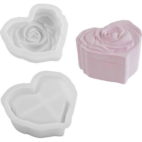 Moule en silicone pour pots de fleurs, moule en forme de cœur pour boîte de rangement, moule en plâtre pour béton, moule pour pots à bougies (1/4)