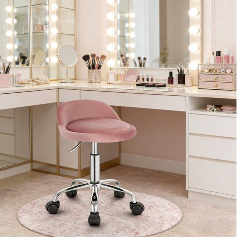 Sgabello da ufficio girevole in velluto rosa regolabile con ruote MODENUIT (1/4)
