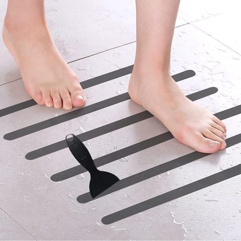 Autocollant Antidérapant - Bande Sécurité Douche Baignoire Escalier - 38 x 2 cm - Noir - 24 Pièces (1/2)