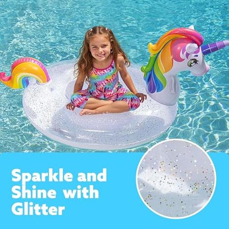 Bouée gonflable à paillettes pour piscine, bouée de plage amusante, radeau licorne, jouets de piscine, décorations de fête d'été pour enfants (175 cm x 75 cm x 85 cm) (1/4)