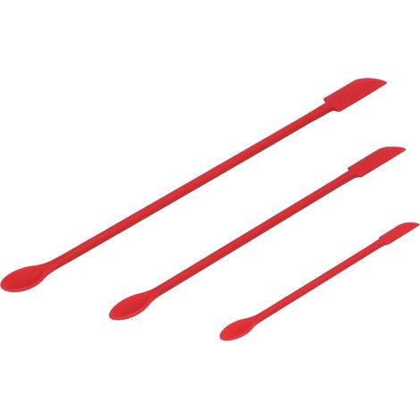 Petite spatule et longue spatule double embout en silicone rouge pour mini-pots de confiture, gâteaux et crèmes. Lot de 3. (1/5)