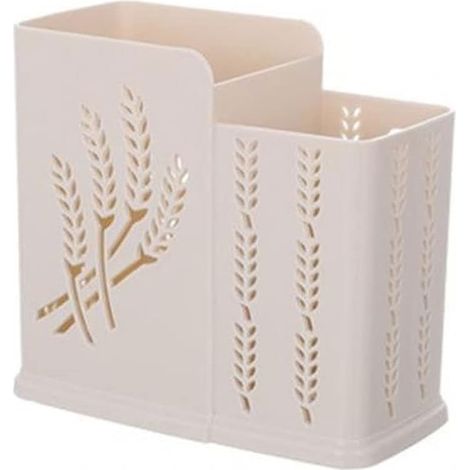 Porte-baguettes, boîte de rangement pour vaisselle à 2 compartiments, cage à baguettes creuse, égouttoir à cuillères (Couleur : abricot, Taille : 2 compartiments)-AquaForge (1/2)