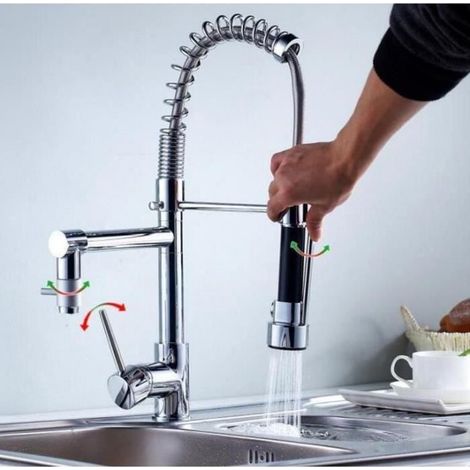 Robinet de Cuisine Mitigeur Douchette Étirable Rotatif Design Contemporain (1/3)