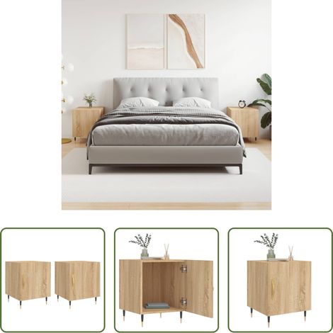 vidaXL Nachttisch Sonoma-Eiche - Nachttische 2 Stk. Sonoma-Eiche 40x40x50 cm Holzwerkstoff (1/5)