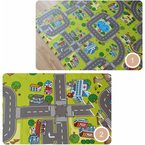 Tapis Puzzle Éducatif Route et Transport Bébé - Set 9 Pièces EVA 30x30x1cm (1/2)