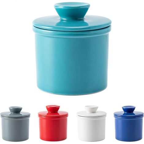 Beurrier avec couvercle Husfunov conservateur en céramique turquoise pour beurre frais avec niveau d'eau pour plan de travail (1/5)
