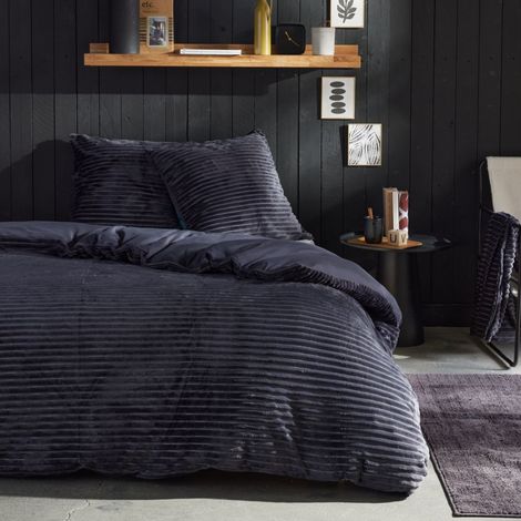 Parure de lit - TODAY - Cotelé - 2 personnes - 220 x 240 cm - Gris anthracite uni