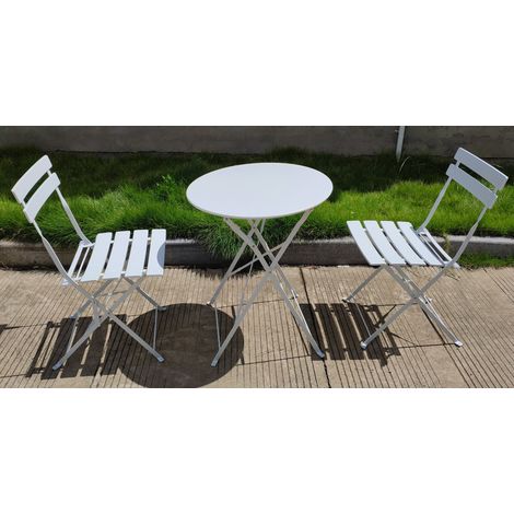 Set Tavolino e 2 Sedie Pieghevoli da Giardino in Acciaio Bauer Giotto Bianco