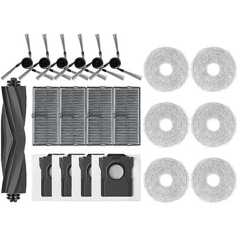Pièces détachées pour aspirateurs robots Mova P50 Pro Ultra et Mova P10 Pro Ultra : brosse latérale principale, filtre HEPA, lingette de nettoyage et sacs à poussière.
