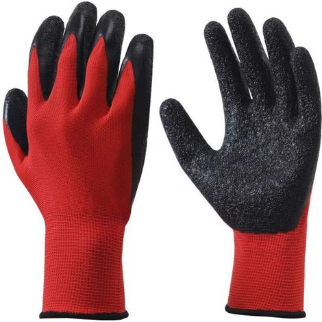 Sturdy set of work gloves with non-slip latex coating, ideal for handling, gardening, DIY, construction sites, assembly (Pack of 10 pairs) (1/4)