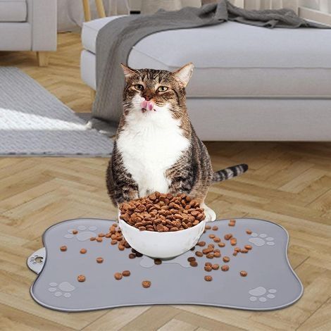 Tapis de gamelle pour Chien, Set de Table en Silicone pour Animaux de Compagnie en Forme d'os, Tapis d'alimentation en Silicone antidérapant en Forme d'os pour Petits Chiens et Chats(48x30cm) (1/5)