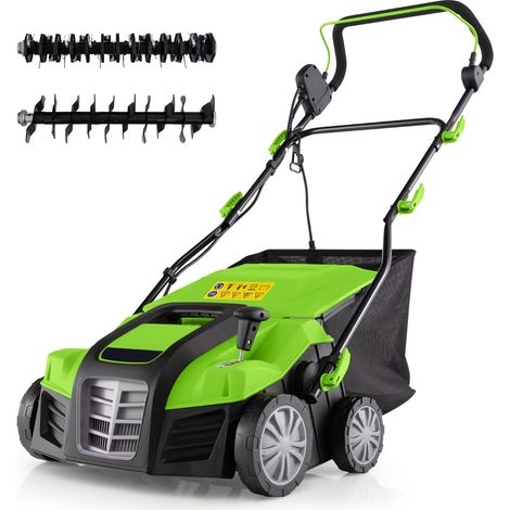 Scarificateur Électrique 2 en 1 de 15A avec Double Interrupteur de Sécurité Réglable Sac de Ramassage 55 L Scarificateur Vert CW1456 Maison Chic (1/2)