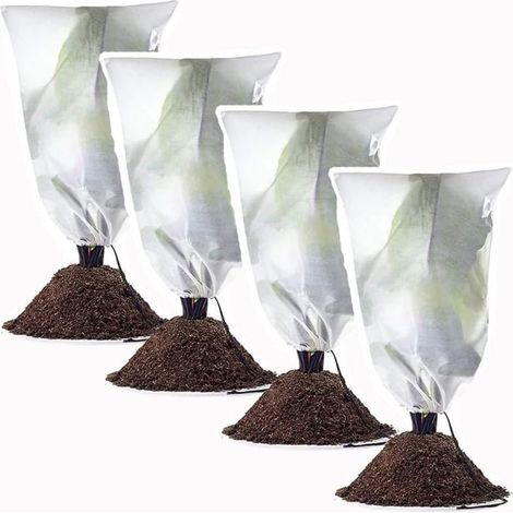 Housse protection plantes contre gel 120x180cm lot de 4 housses réutilisables avec cordon pour jardin extérieur-Blanc (1/4)